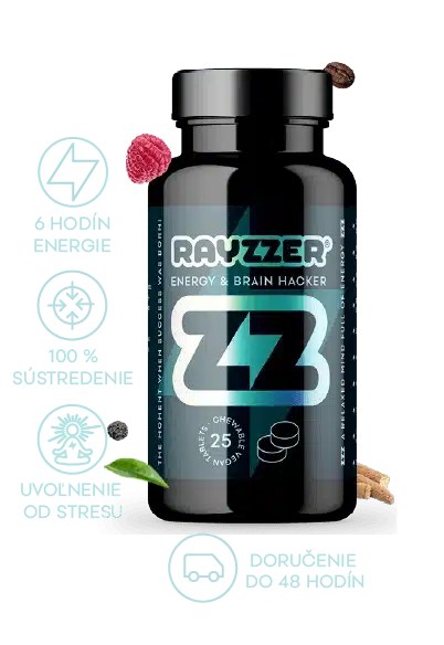 RAYZZER® je prírodná cmúľacia tableta, ktorá ti pomôže lepšie sa sústrediť, dodá ti energiu až na 6 hodín a uvoľní ťa od stresu – to všetko bez búšenia srdca, nepríjemných pocitov a nervozity. Obsahuje len tie najúčinnejšie prírodné látky, ktoré prospievajú tvojej mysli aj telu.